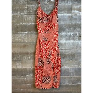 SHEIN Red Floral Patchwork Tie Strap Mini Dress S